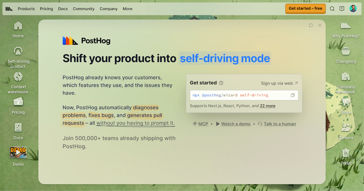 PostHog website preview